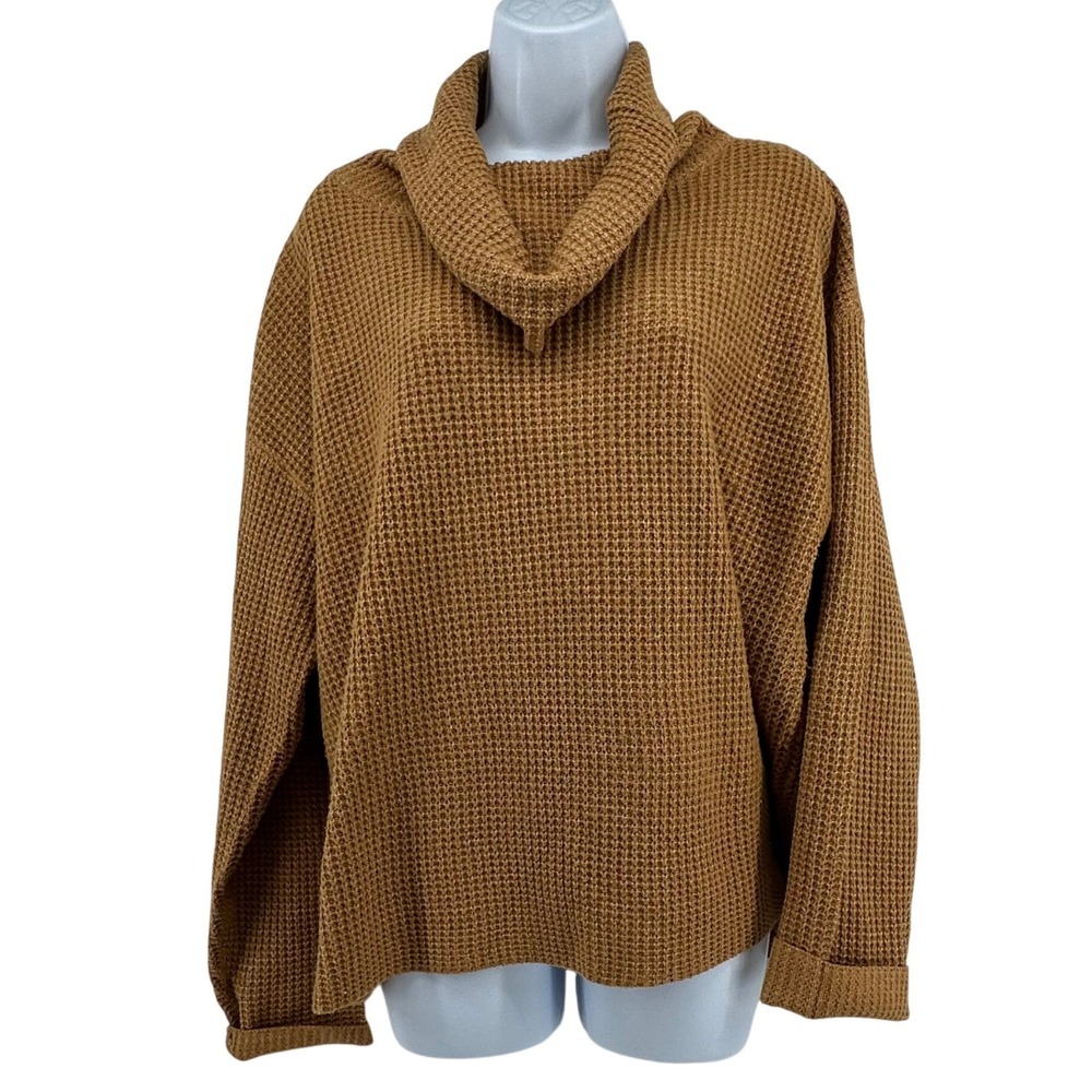 G by Giuliana Cowl Neck Waffle Knit Sweater Women Large Brown Oversized Comfy